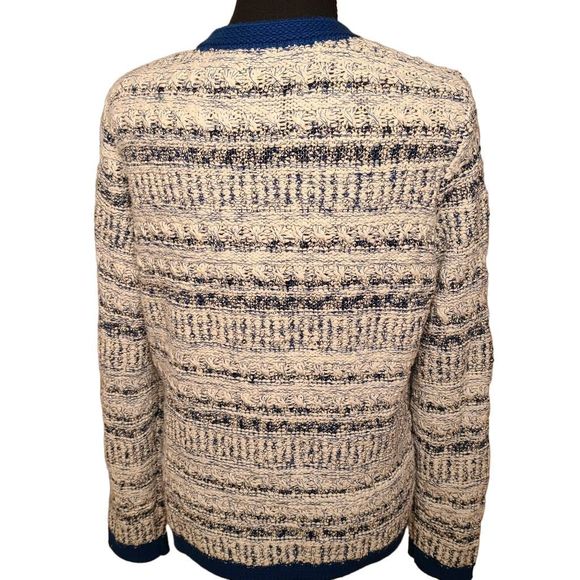 J McLaughlin Womens Knit Blue White Cotton Blend Cardigan Sweater Medium - Picture 2 of 11